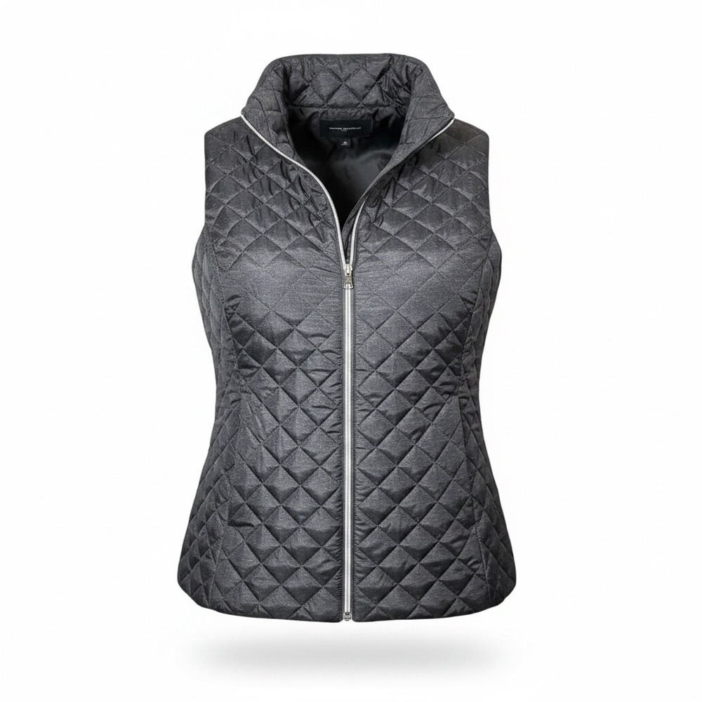 Banana Republic Womens Quilted Puffer Vest Gray Full Zip Mock Neck Large NEW